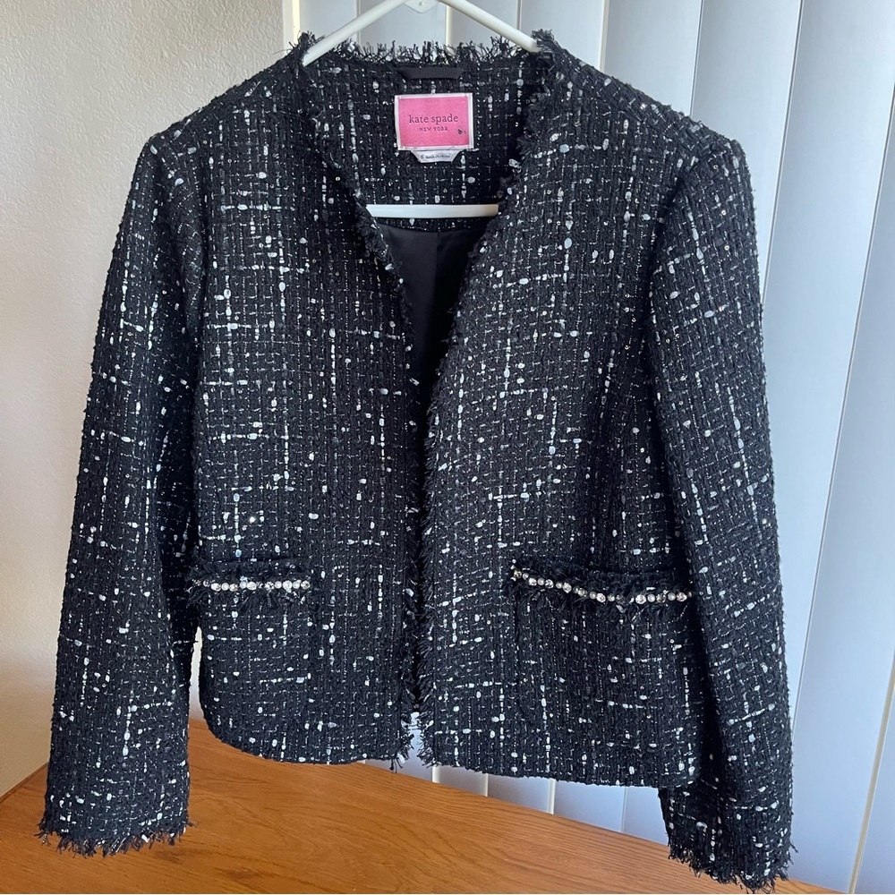 Kate Spade Embellished Tweed Jacket Black Size 6